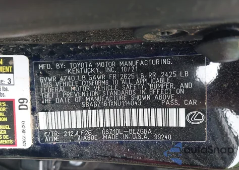 2022 Lexus Es 350 F Sport from USA, damaged, VIN 58AGZ1B1XNU114043